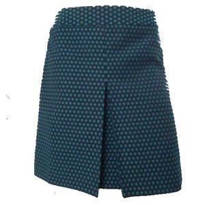 LOFT 10P Geometric Black and Teal ALine Skirt Front Pleat